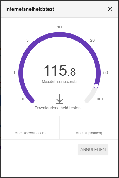 Google OneBox internetsnelheid test