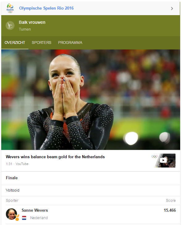 Google OneBox Olympische Spelen turnen